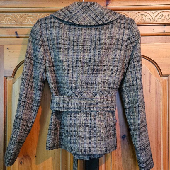 Antonio Melani Brown Plaid Belted Wool Blend Peacoat Excellent Condition Size 0‎ - Picture 2 of 8